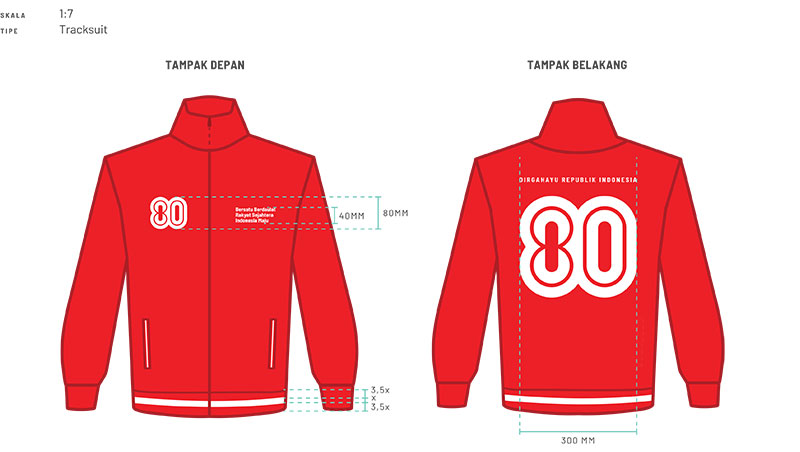 Implementasi Logo HUT ke-80 RI untuk Seragam 221 ukuran Implementasi Logo HUT ke-80 RI untuk Track Suit