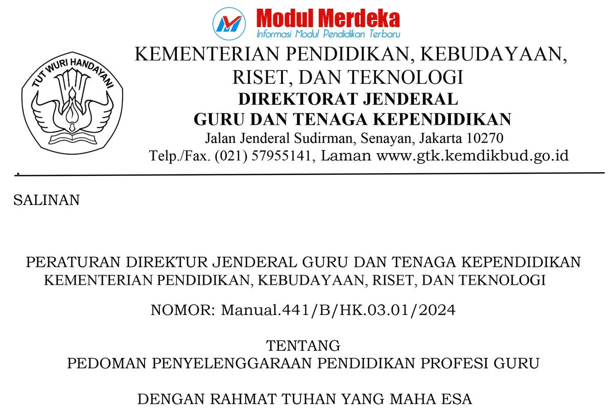 Perdirjen GTK Nomor 441 Tahun 2024 tentang Pedoman Penyelenggaraan PPG